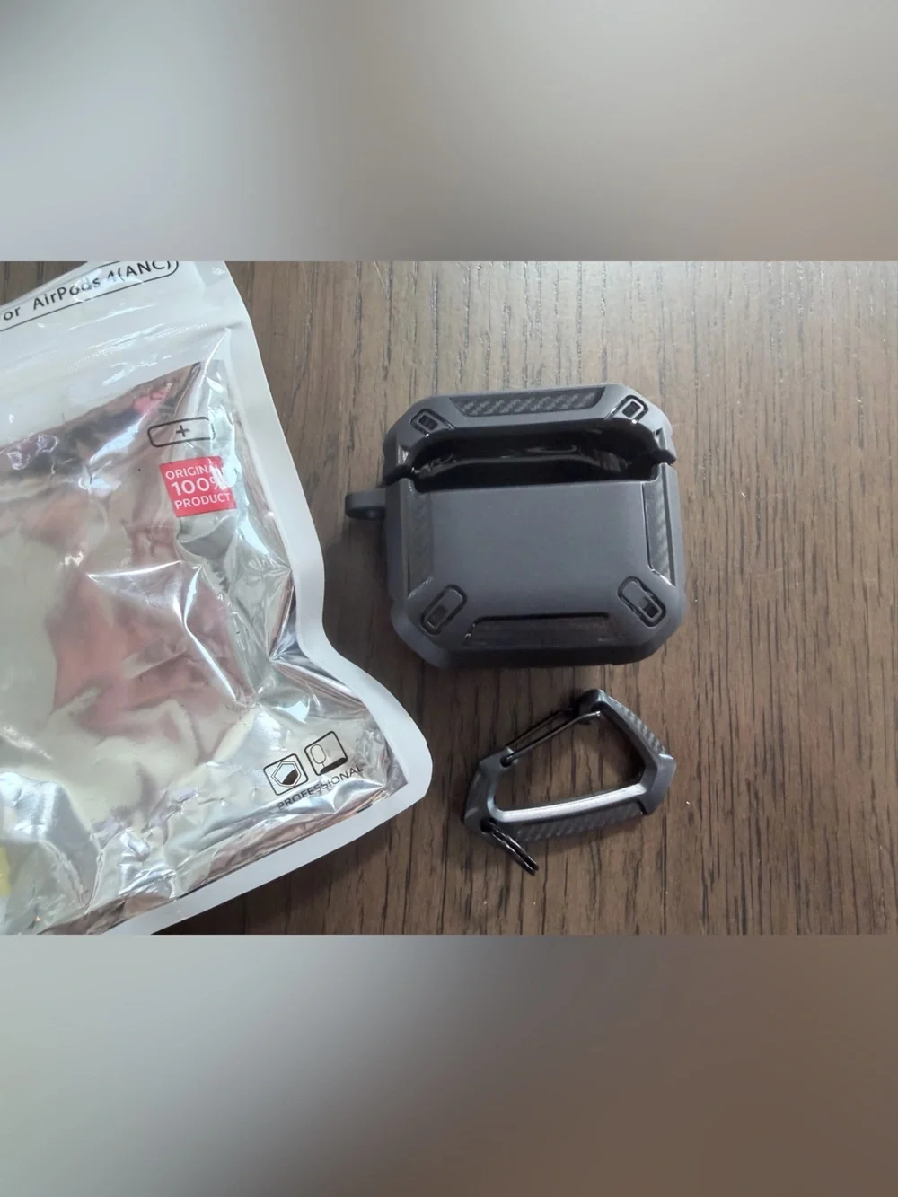 Rugged Black Protective Case for AirPods 4 with Carabiner